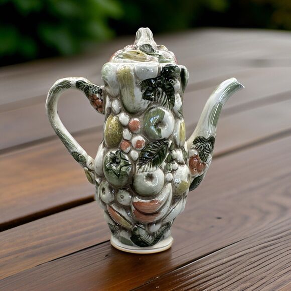 Rare Lefton "Fruits of Italy" Majolica Style Vintage Coffee/Teapot 1950s Japan - Picture 1 of 5